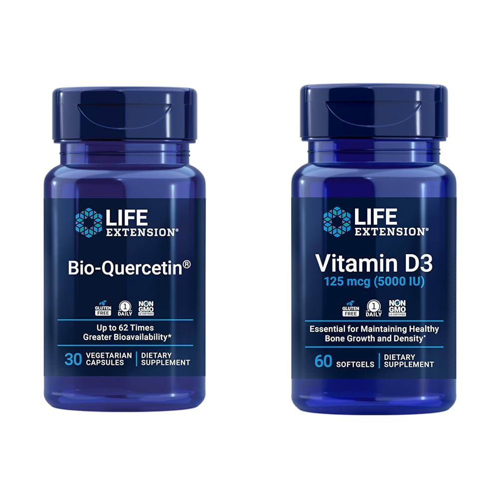 Levensverlenging Bio-Quercetine Immune & Heart Health Antioxidant 30 Capsules + Vitamine D3 5000 IE 60 Softgels