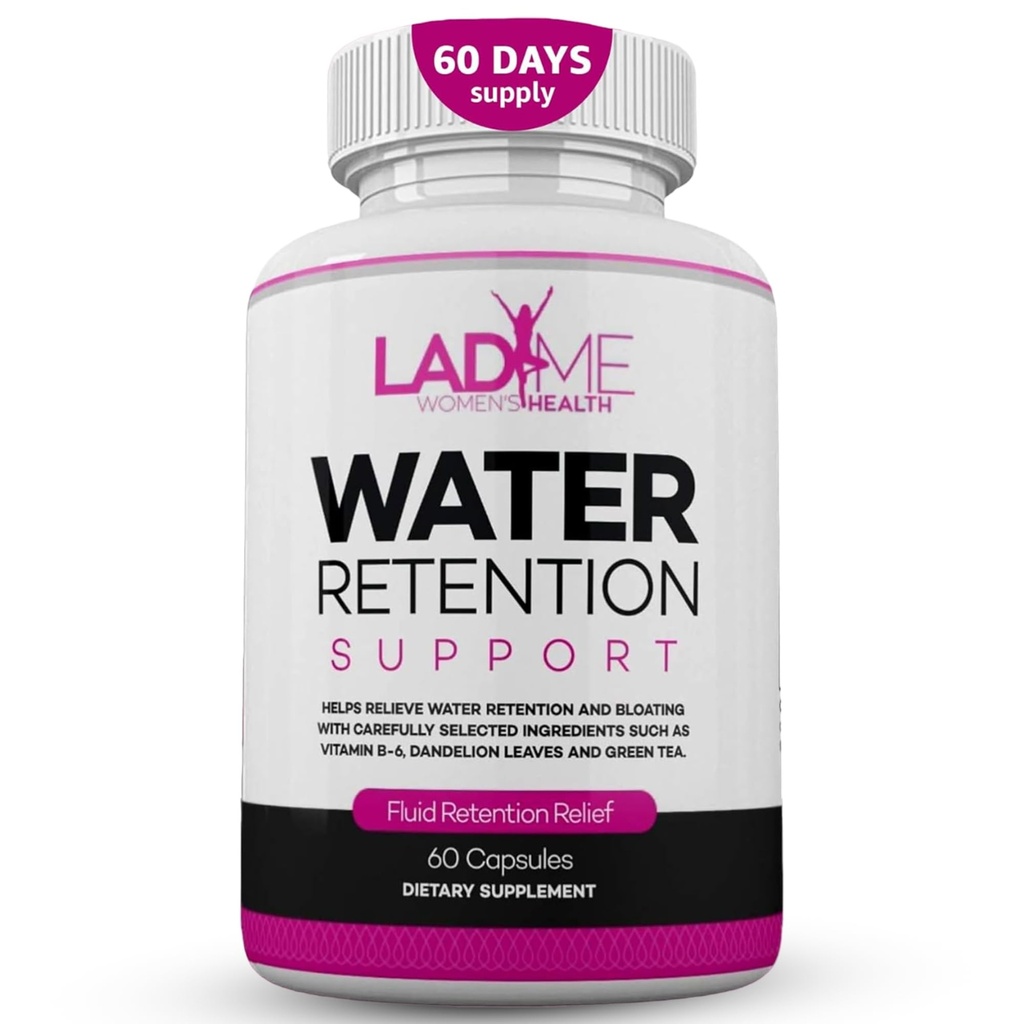 Waterretentie pillen voor vrouwen Bloating Relief met vitamine B6, Dandelion & Green Tea Natural Diuretic for Water Draining, Bloating & Swelling Detox Capsules - 60 Caps (2 maanden supply) - door LadyMe