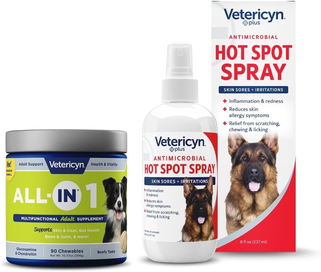 Vetericyn All-in 1 Multifunctionele hondensupplement en Vetericyn Plus Hot Spot Spray