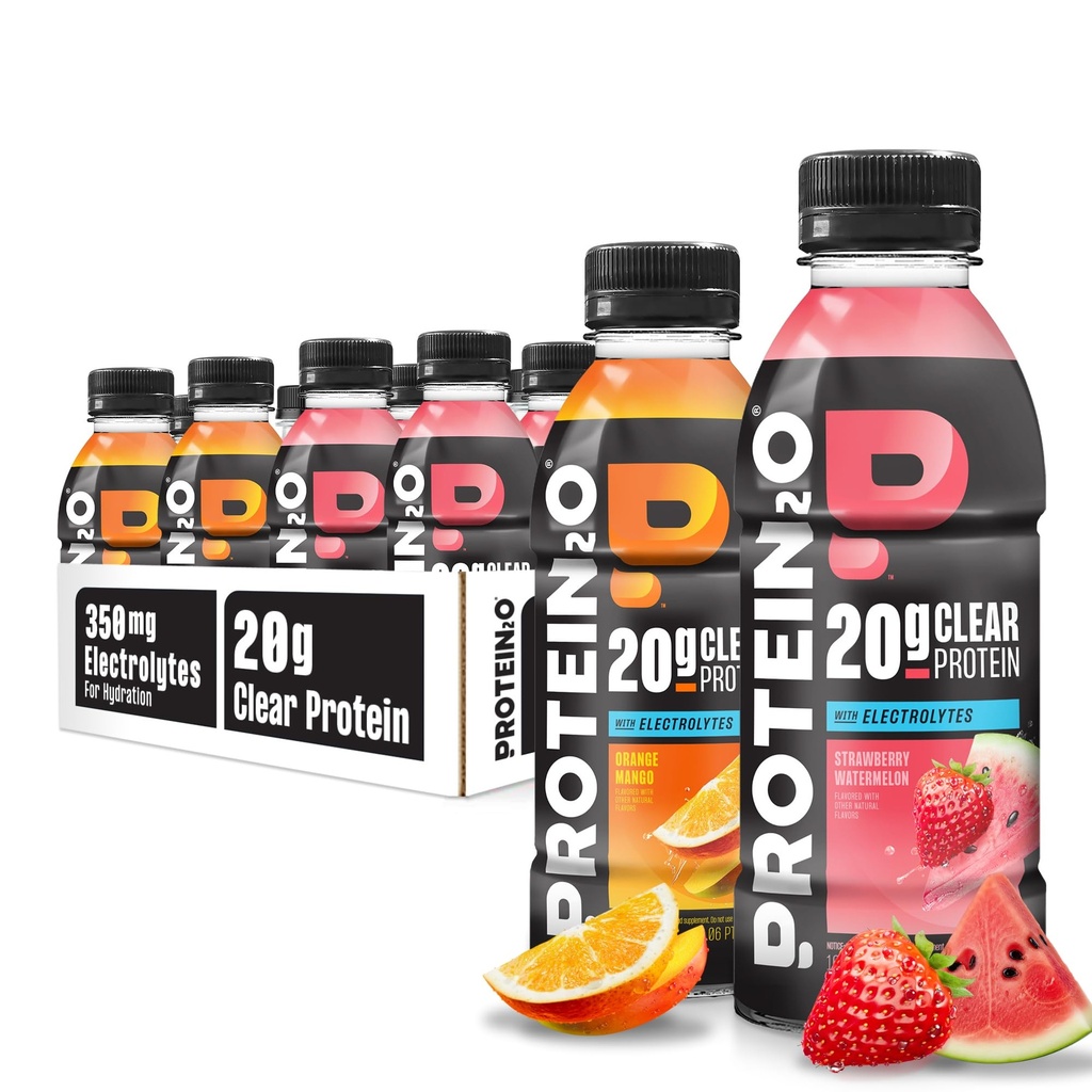 Proteïne2o Hydration Drink - 2-in-1 Liquid Clear Whey Protein Isolaat en Elektrolyt Drink - 20g Proteïne, Vitaminen B5, B6 - Post-workout Herstel - 16,9 Fl Oz - 12 Count Variety Pack