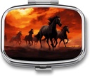 Chevaux Red Glowing Clouds Square Pill Box, 2 compartiments décoratifs Pocket Pill Box pour Pocket or Purse Portable Mini médecine de voyage Comprimé Porte-vitamine Organisateur Pill Case