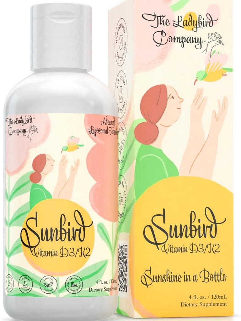 Sunbird Liposomal Liquid Vitamin D for Women - Premium Vitamin D3 and K2 for Menopauze, Fertility, Zwangerschap & Bone Health - Sugar-Free, Vegetarische, Sublingual Liquid Vitamin D3 with K2, Made in USA