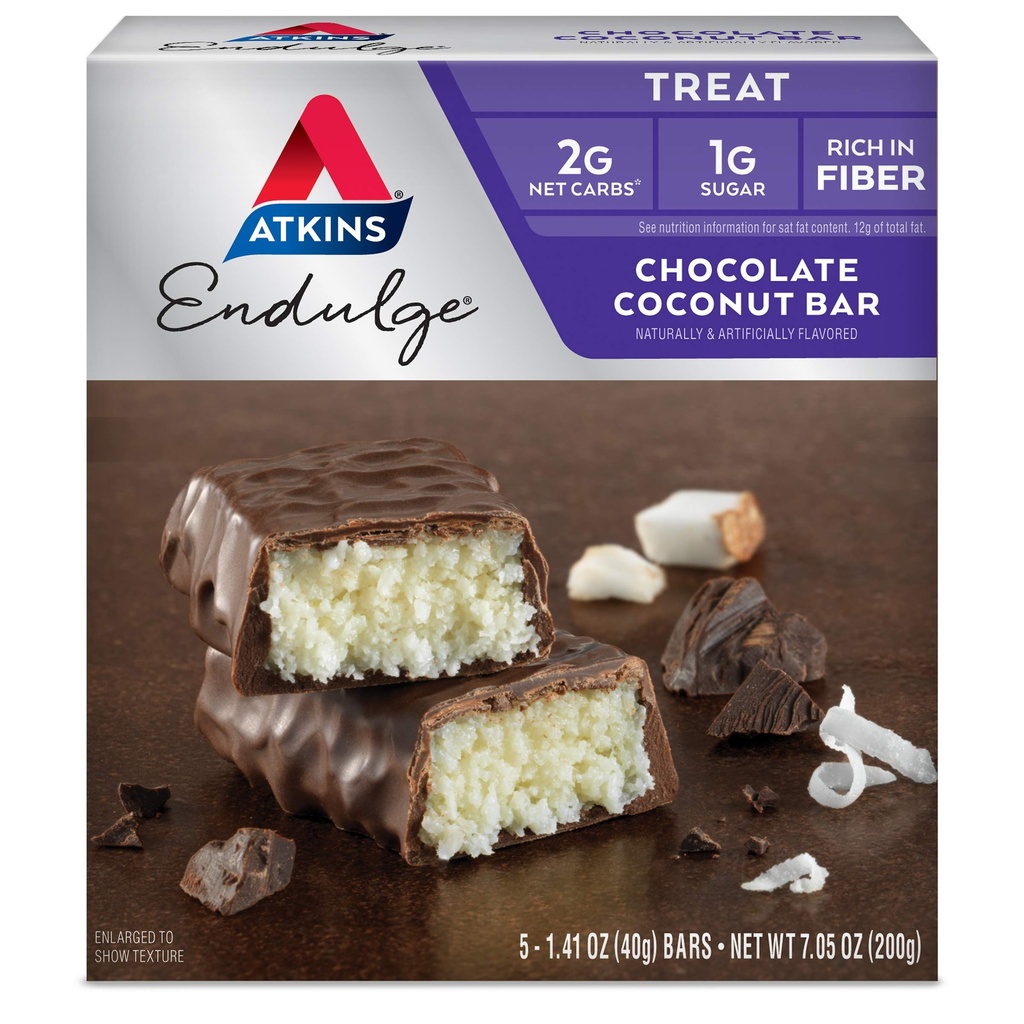 Atkins Endulge Chocolate Coconut Bar, Dessert Favorite, Hoog in vezels, 1g Suiker, 5 Tellen