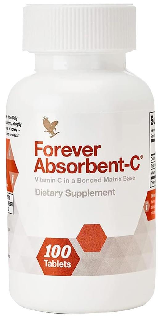 Pour toujours vivre - Absorbant-C, orange et miel, supplément de vitamine C avec Bran d'avoine, soutien immunitaire, santé de la peau, 1 bouteille (100 comprimés)