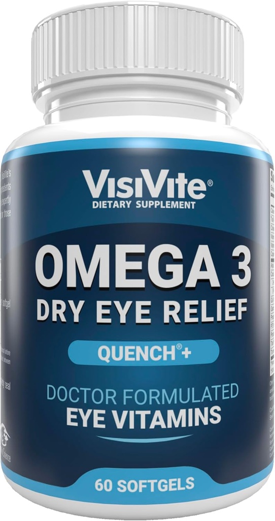 Omega 3 droge oogsupplementen met EPA en DHA - VisiVite droog Eye Relief Quench+ Oogvitaminen voor droge ogen met Omega 3 Supplement - Dry Eye vitamines Gemaakt met Omega 3 Visolie - 60 Softgels.