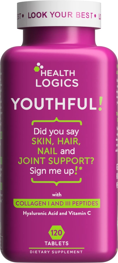 Health Logics Youthful Collageen 6.000 mg Collageen Peptides Types 1 en 3 met Hyaluronzuur en vitamine C 