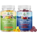 Bundle of Omega DHA Gummies for Kids - Fatty Acids Omega 3 6 9 met vitamine C voor hersenen, immuniteit & visie en kinderen Magnesium Gummies - Mag Citrate for nerve Health Muscles & Healthy Heart Ondersteuning