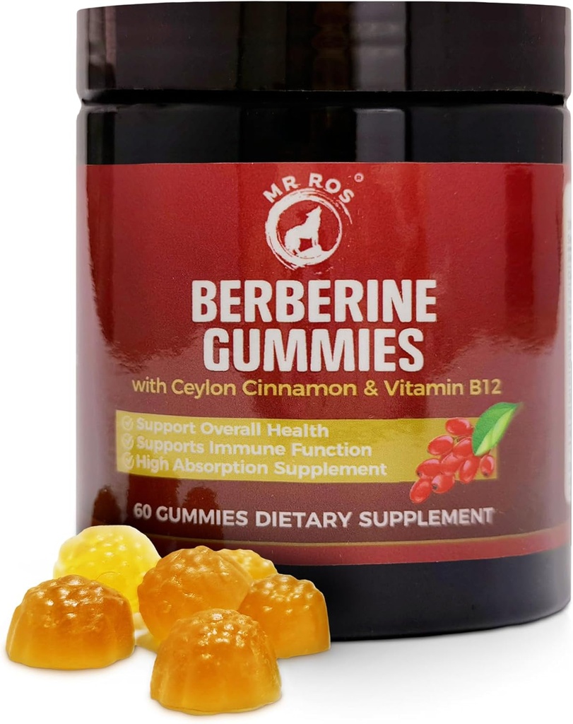 Premium Berberine Gummies 1500mg - Sugar-Free Metabolisme Ondersteuning met Ceylon Cinnamon, Chroom, Magnesium, Zink & B12-60 Tel.
