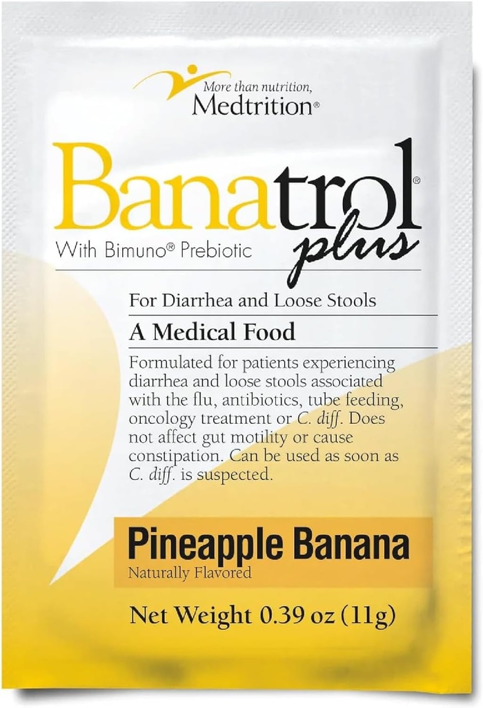 Banatrol® Natuurlijke anti-diarree met prebiotica, verlichting van chronische diarree, IBS, terugkerende diarree, klinisch ondersteund medisch voedsel, niet-constipatie, 25 porties (pijnappel)