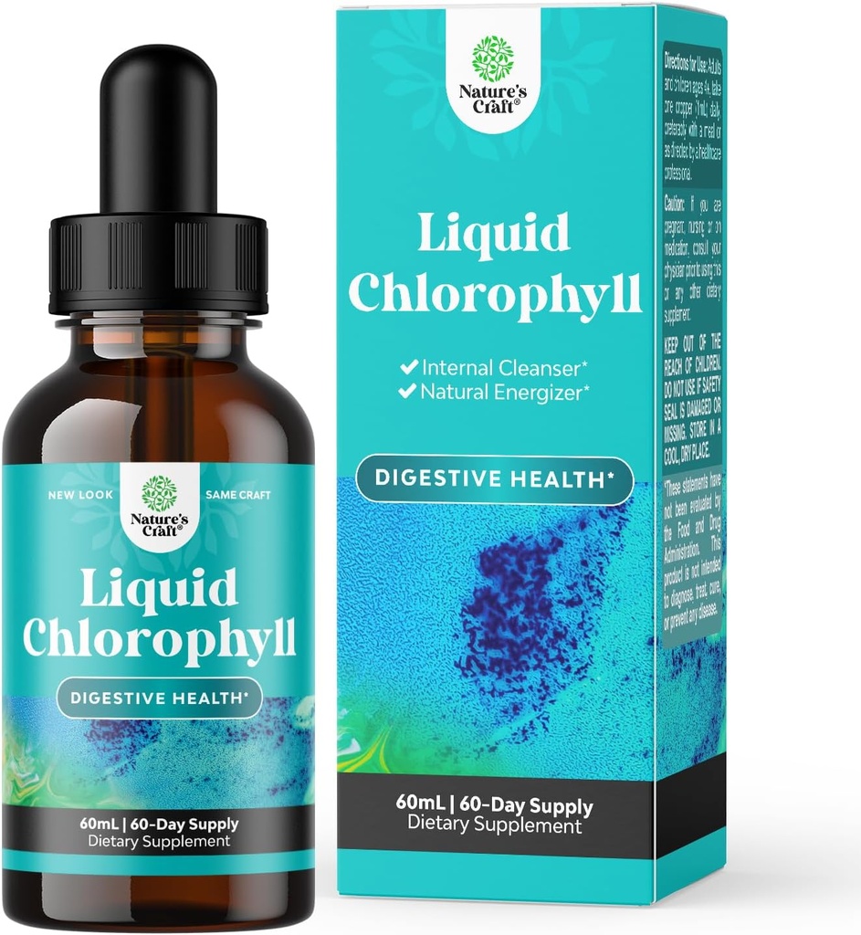 Vegan Liquid Chlorofyl Drops - Super Geconcentreerde Mint Flavored Chlorofyl Liquid Drops - Interne Cleanser Digestieve Ondersteuning Immune Health en het hele lichaam Detox en Reiniging Ondersteuning (60 Servings)