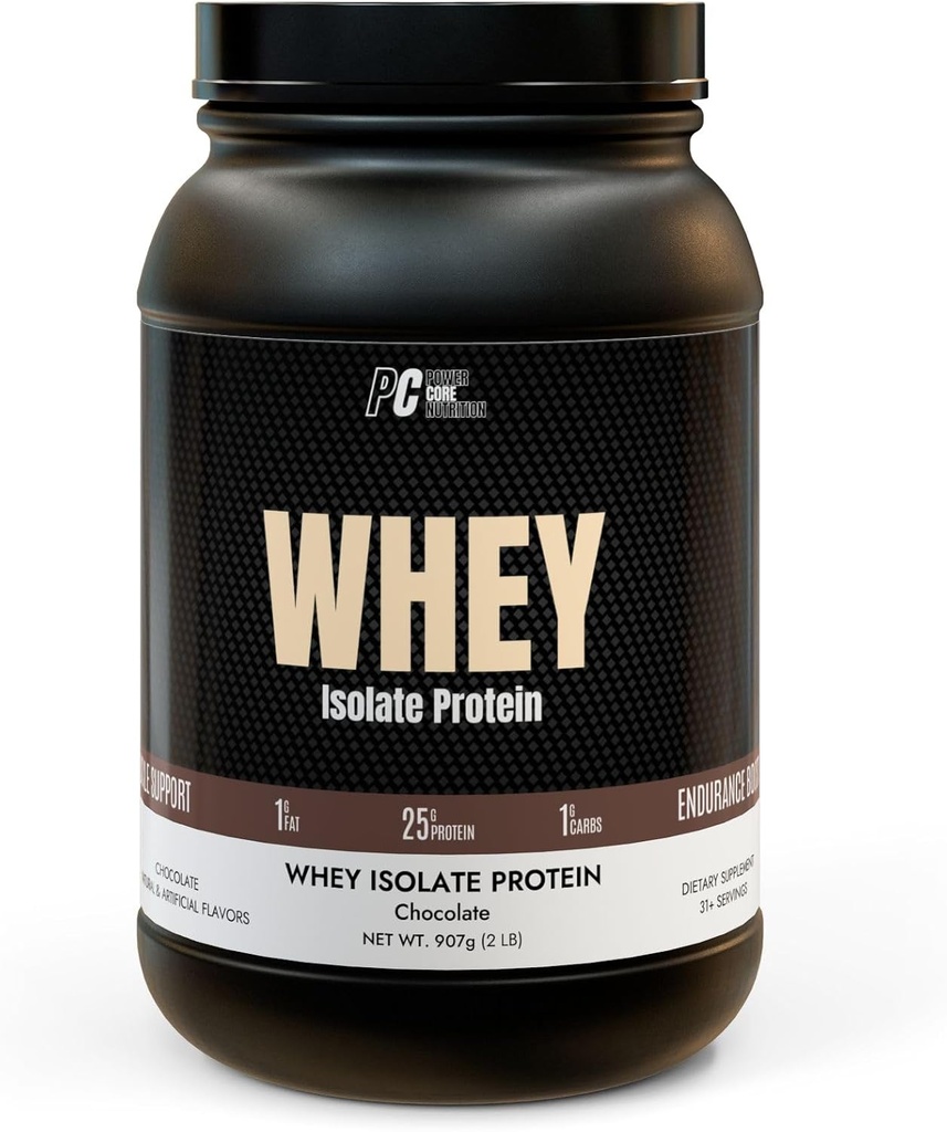 PowerCore Nutrition Wei Geïsoleerde Proteïne - Low Carb, Low Fat, Gemakkelijk Mixes - 25g Proteïne per Serving - Chocolate Flavor, Non-GMO, Muscle Recovery & Lean Gains Supplement (2 lb)