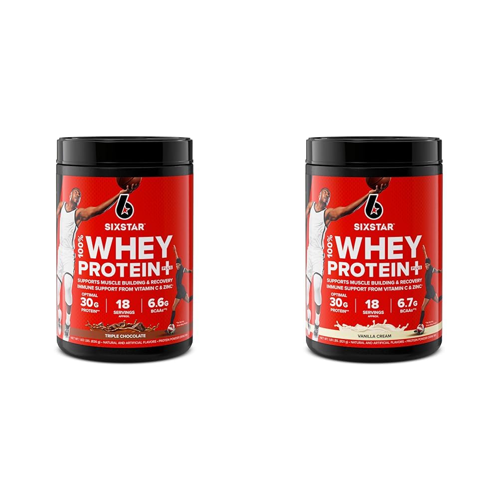 Six Star Elite Series 100% Wei Proteïne Plus Triple Chocolate 1.8lbs US & Elite Series 100% Wei Proteïne Plus Vanille Cream 1.8lbs US