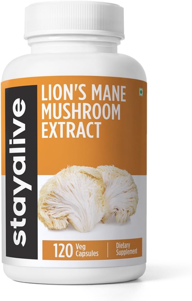 STAY LIVE Lions Mane Supplement Capsules 1000mg, 30:1 Extract w/Beta Glucans, 100% vruchtlichaam, Pure Lions Mane Powder for Men and Women, 120 pillen, Non-GMO & Glutenvrije paddo Supplement