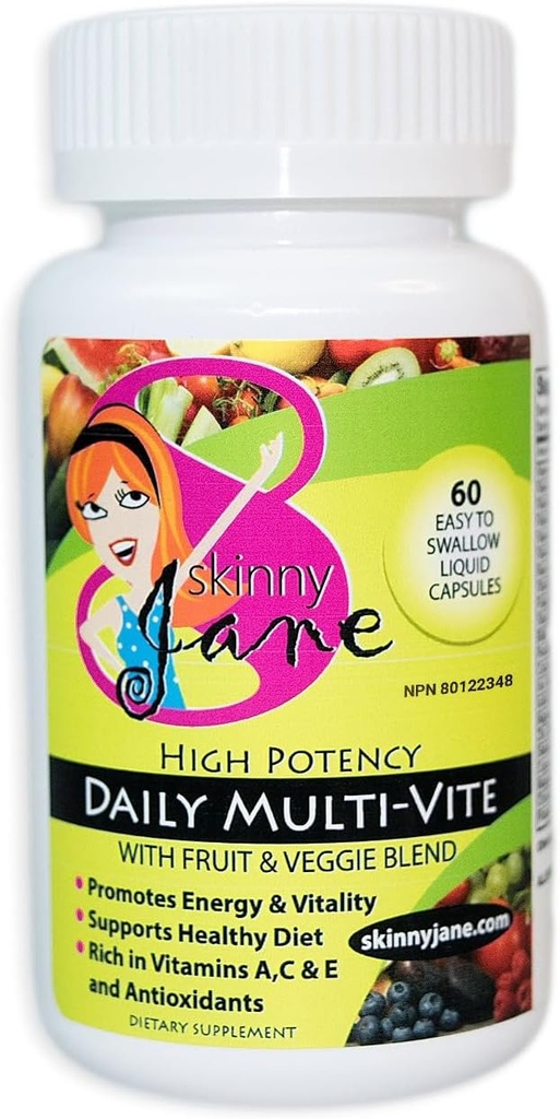 Skinny Jane Daily Multi Vitamin for Women Ondersteunt energie, wellness, en haar, huid, nagels en unieke fruit en veggie Blend 60 Makkelijk te slikken vloeibare capsules