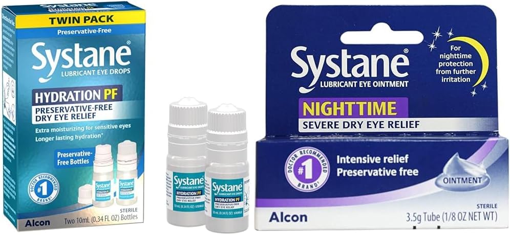 Dry Eye Relief Twin Pack (2x10ml) & Nighttime Lubricant Eye Ointment 3.5g Tube