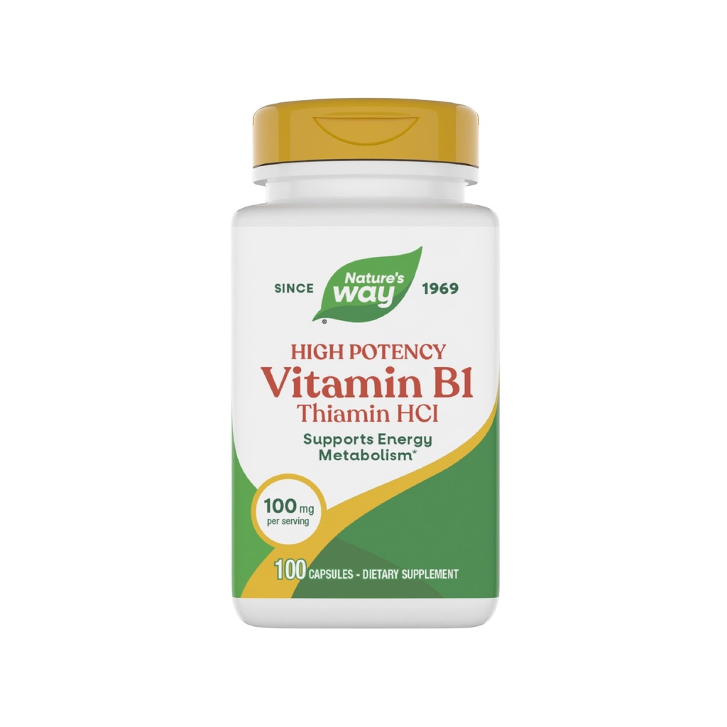 Nature's Way Vitamine B1, High Potency, 100 mg de thiamine par portion, Thiamin HCl, soutient le métabolisme énergétique*, sans gluten, 100 capsules (paquetage mai vary)