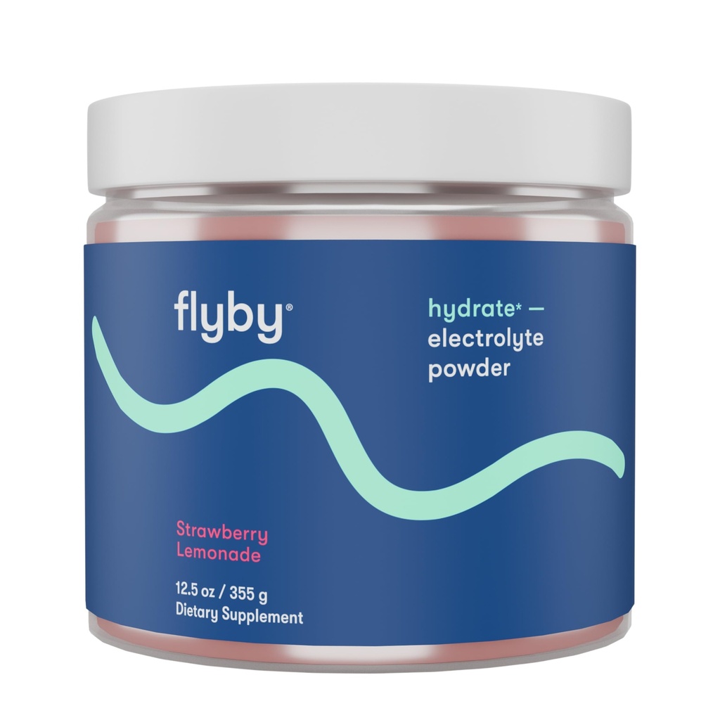 Flyby Electrolytes Powder [ No Added Sugar: Naturally Sweeted ] Bevat Kalium, AquaminTM Calcium & Magnesium, Sea Salt Sodium, Full Spectrum 72 Trace Minerals - Aardbei Limonade