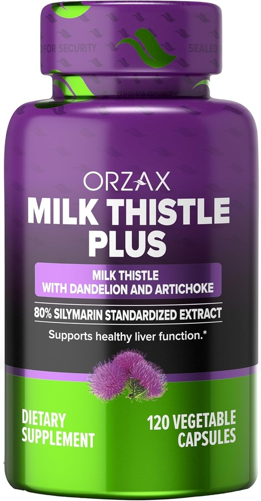 ORZAX Milk Thistle 250 mg - Leverreiniging Detox & Repair Support - Herbal Supplement - 80% Silymarin genormaliseerd, Dandelion Root & Artichoke Extract - Vegan & Non-GMO - 120 Capsules - 120 Day Supply