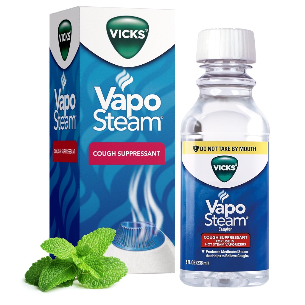 Vicks VapoSteam Gemedicineerde Vloeistof met Kamphor, een Cough Suppressant, Helpt Relieve Coughing, voor gebruik in Vicks Vaporizers en Humidifiers, 8 Oz