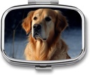 Golden Retriever Pill Box 2 Compartiment Portable Pill Case Daily Square Pill Organizer for Pocket Purse Daily Medicine Container to Hold Vitamines Fish Oil Travel Gifts