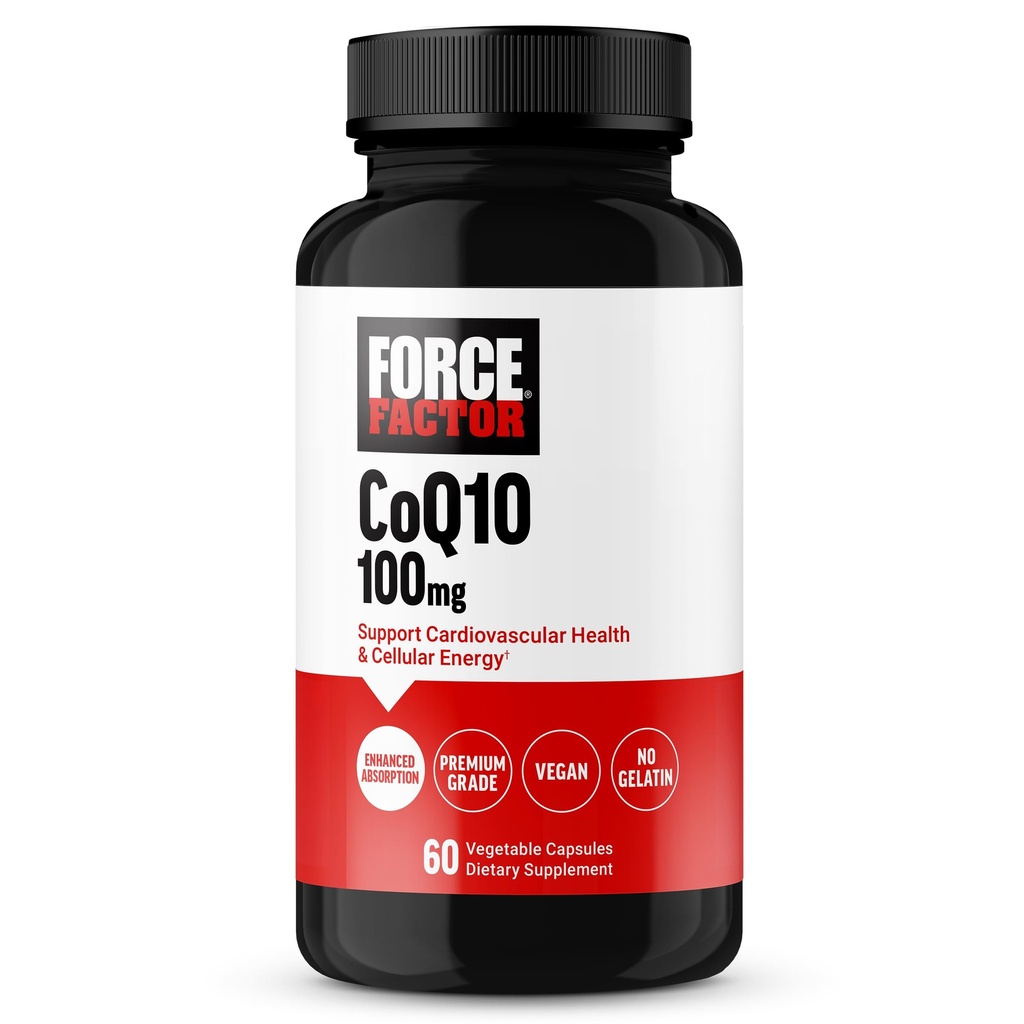 Force Factor CoQ10 100mg, Coenzyme Q10 Heart Health Supplement met verbeterde absorptie, Premium Graad Coq 10, Vegan, Zuivelvrij, Glutenvrij, en Non-GMO, 60 Plantaardige Capsules