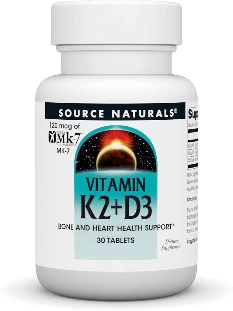 Bron Naturals Vitamine K2 + D3 Bone & Heart Health Complex - met vitamine D3, vitamine K2 (MK-7) en calcium - 30 tabletten