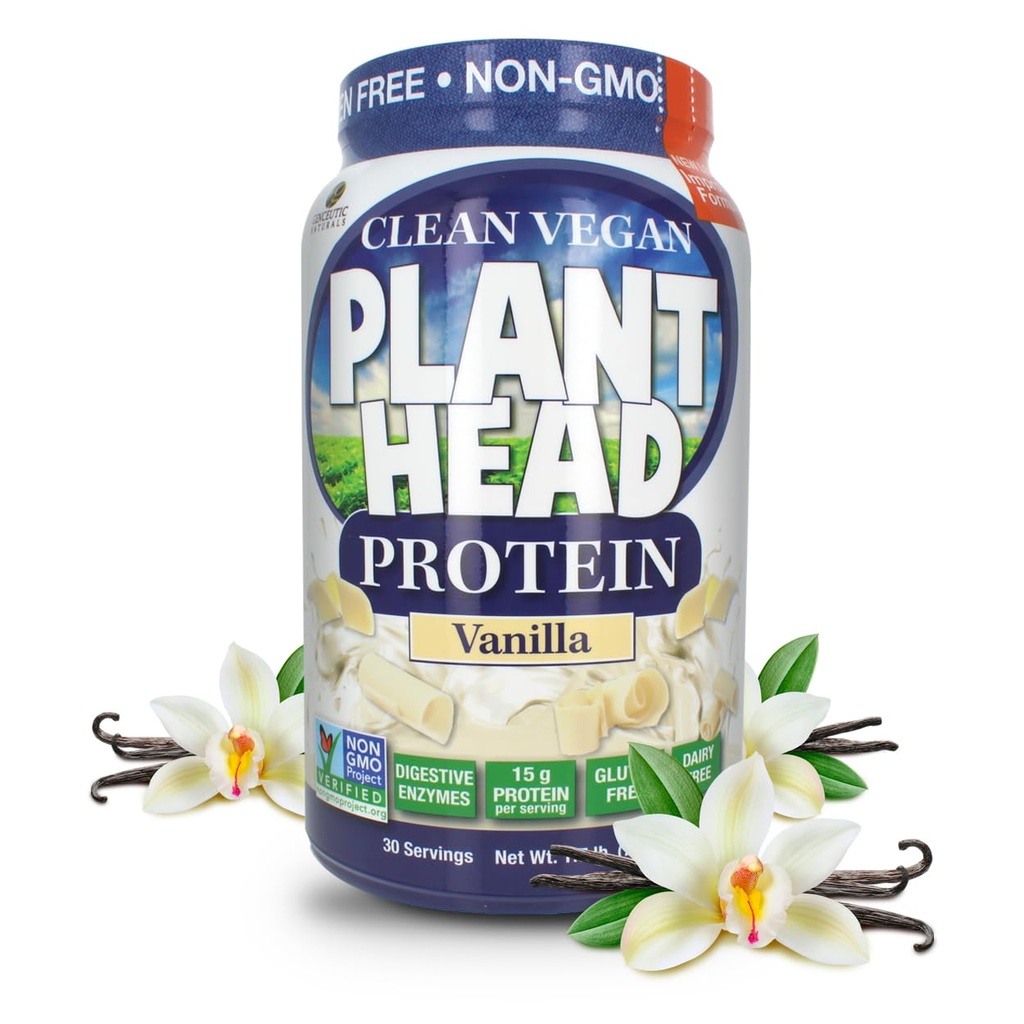 Genceutic Naturals Plant Head Protein Powder Supplement, Vanille, 1,7-ponds (lbs)