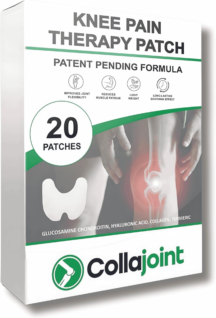 Knee Pain Relief Patch - Hydrogel for Mobility & Comfort with Collageen & Glucosamine - Low Odor, 20 Tel.