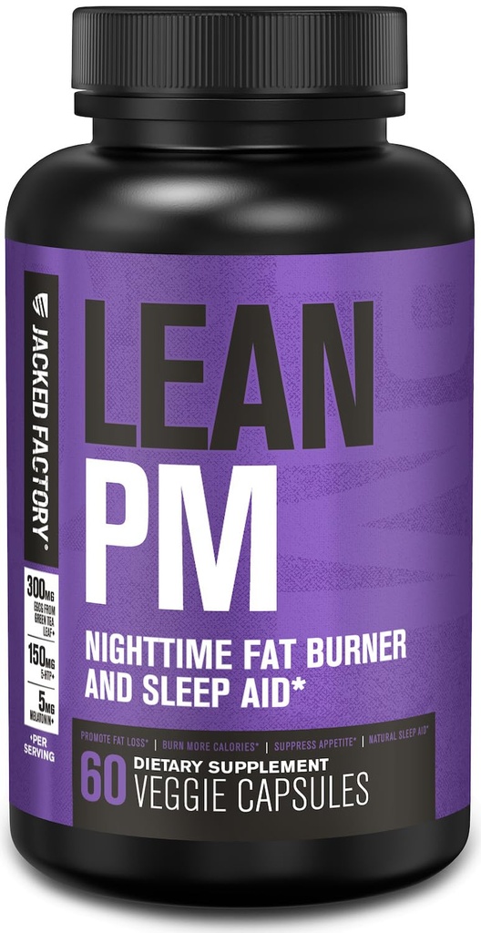 Jacked Factory Lean PM Night Time Fat Burner, Slaaphulp Supplement, & Appetite Suppressant voor mannen en vrouwen - 60 Stimulant-vrije Veggie gewichtsverlies pillen