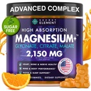 Magnesium Glycinate 2150MG Gummies for Women and Men, High Absorptie Magnesium Glycinate, Citrate, Malate Gummies for Adults & Kids, Slaapondersteuning, Sugar Free, Vegan, 60 Kauwen, Oranje
