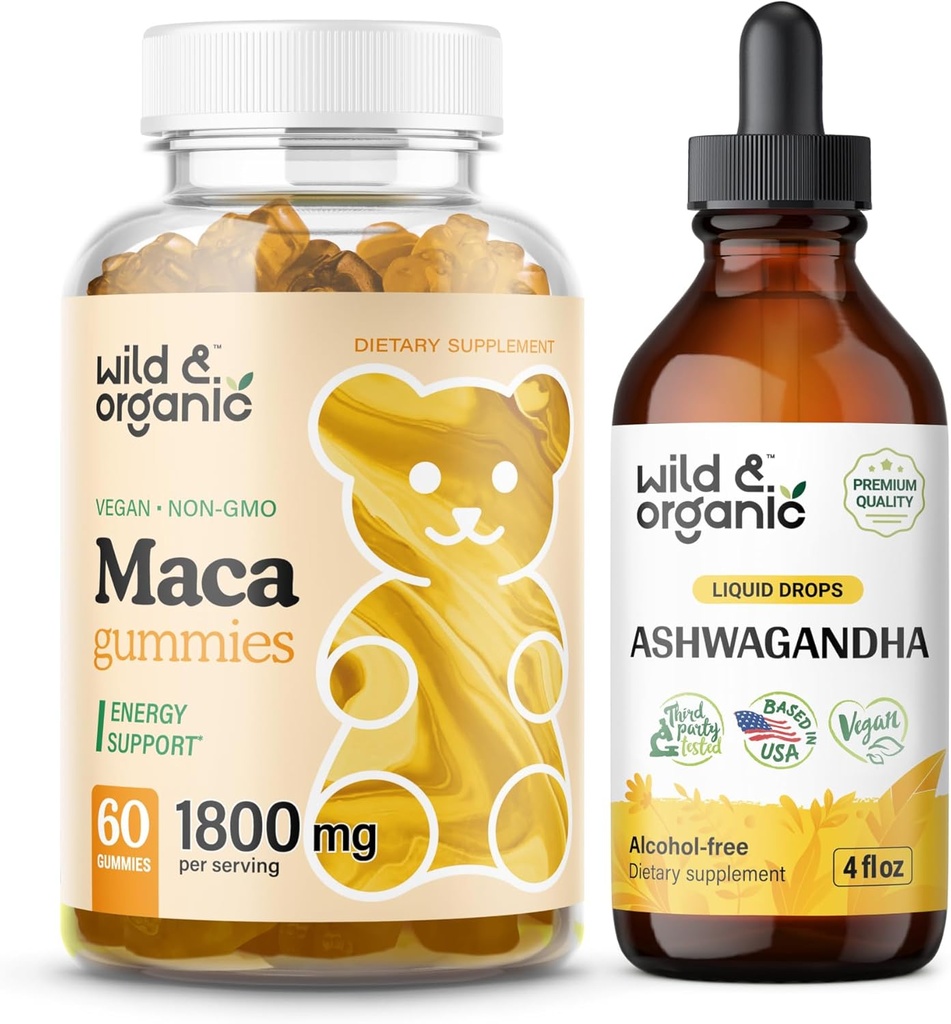 Wild & Organic Maca Root Gummies & Ashwagandha Tinctuur 4 fl oz