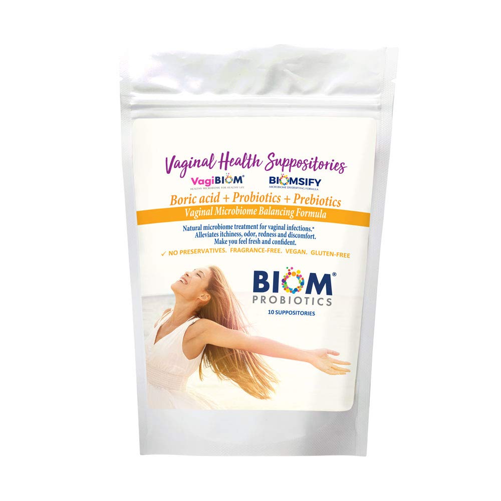 Biom Probiotics Prebiotics Boric acid Suppositories . Feminine Health Probiotic for Infections & pH Essentials VEGAN,PARABEN-FREE (10)
