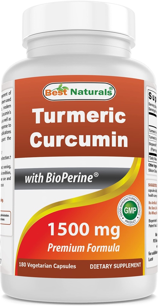 Best Naturals Kurkuma Curcumin 1500mg/Serven met Bioperine - 180 Veggie Capsules