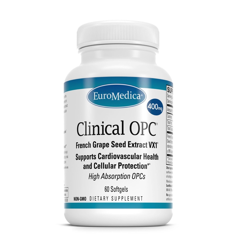 EuroMedica Clinical OPC - Cardiovasculair Health & Focus Support Supplement - Dieetsupplement met Grape Seed Extract & Zonnebloemleker - Immune Support Supplement Formule - 60 Softgels