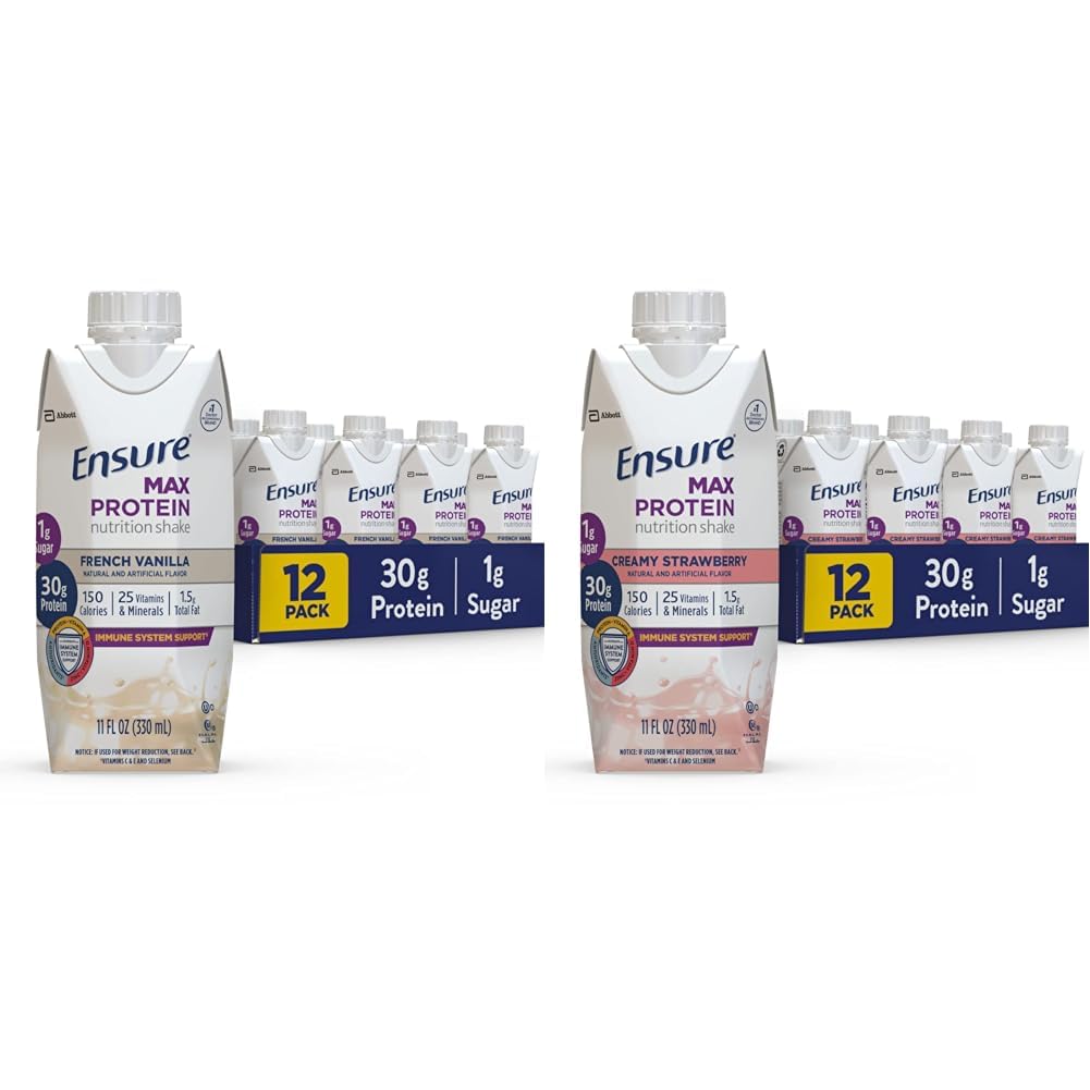 Zorg ervoor dat Max Proteine Voeding Schudden met 30 g Proteïne & Max Proteïne Voeding Schudden met 30 g Proteïne, 1 g Suiker, High Proteine Shake, Romige Aardbei, 11 floz, (verpakking van 12)