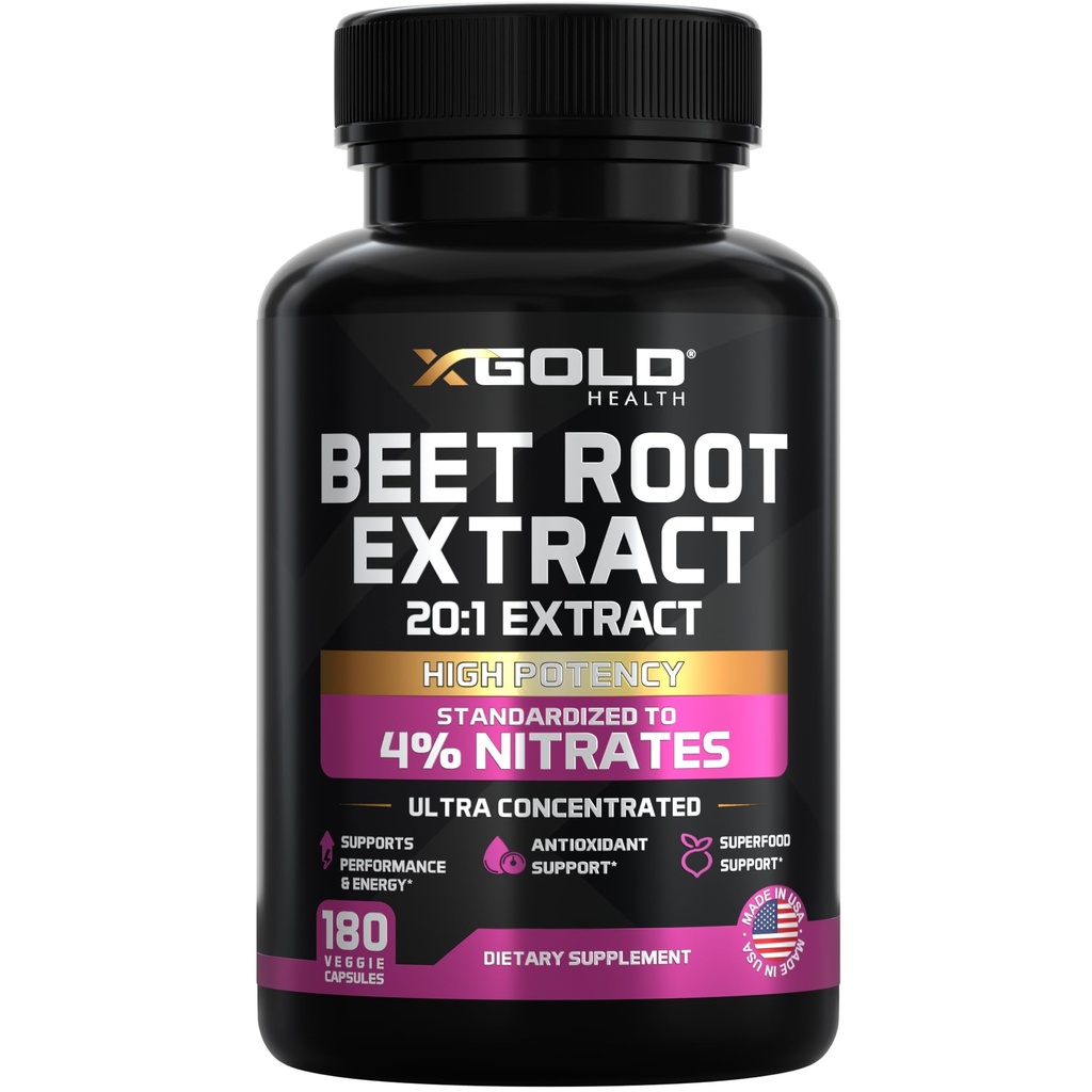 Beetwortelextract - 12000mg 20x Geconcentreerde bietenwortelcapsules Supplement w/zwarte peper - Hoge nitraten - Natuurlijke stikstofoxidebooster - Hoog geconcentreerd en biologisch beschikbaar - Gemaakt in de VS -180 capsules