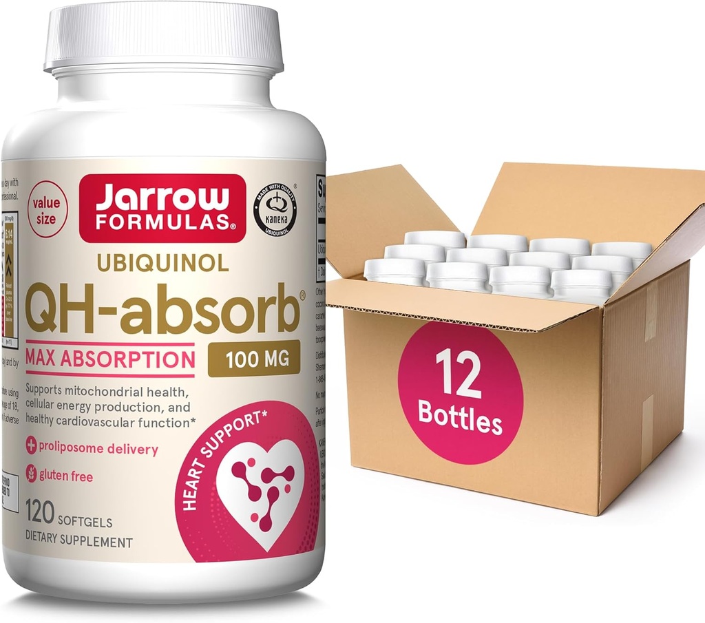 Jarrow Formulas QH-Absorb, 100 mg, Ubichinol Dieetsupplement voor gezonde cardiovasculaire functie, 120 Softgels, 120 Day Supply,12 Packs