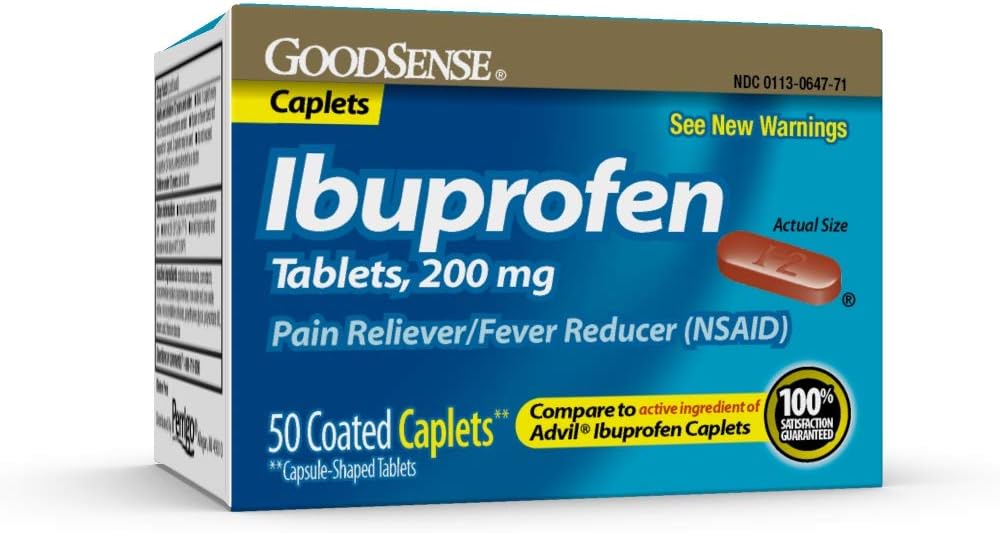GoodSense Ibuprofen Pain Reliver/Fever Reducer Caplets, 200 mg, 50-Count