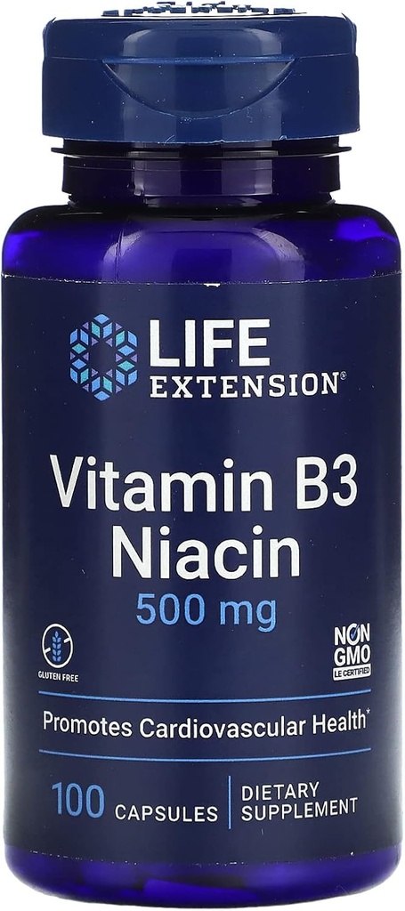 Levensverlenging Vitamine B3 Niacin, 500 Milligram, 100 capsules