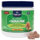 Labs d'origine Allergie et supplément de soutien immunitaire, Omega 3 Huile de poisson, Pollen d'abeilles, Colostrum, Probiotiques, Prébiotiques pour la santé de la peau et du manteau, Antioxydants, Arôme de la dinde, 90 Mâches molles