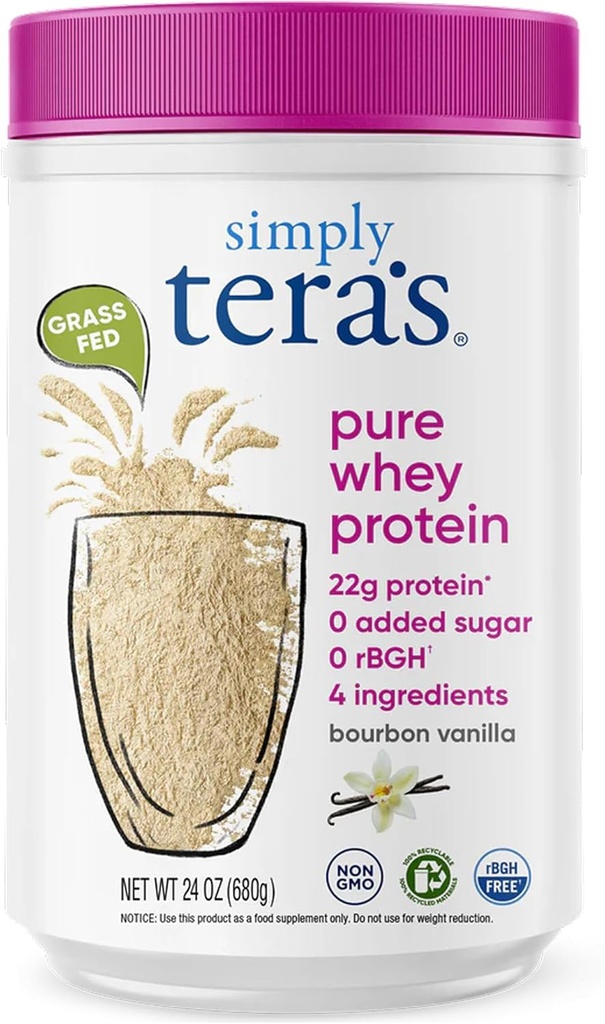 Simpelweg tera's Pure Wei Proteïne Poeder - Gras Fed Vanille Wei Proteïne Poeder, Schoon, Gemaakt zonder kunstmatige zoetstoffen, Non-GMO, Kosher, rBGH-Free, Soy-Free - 24 Oz