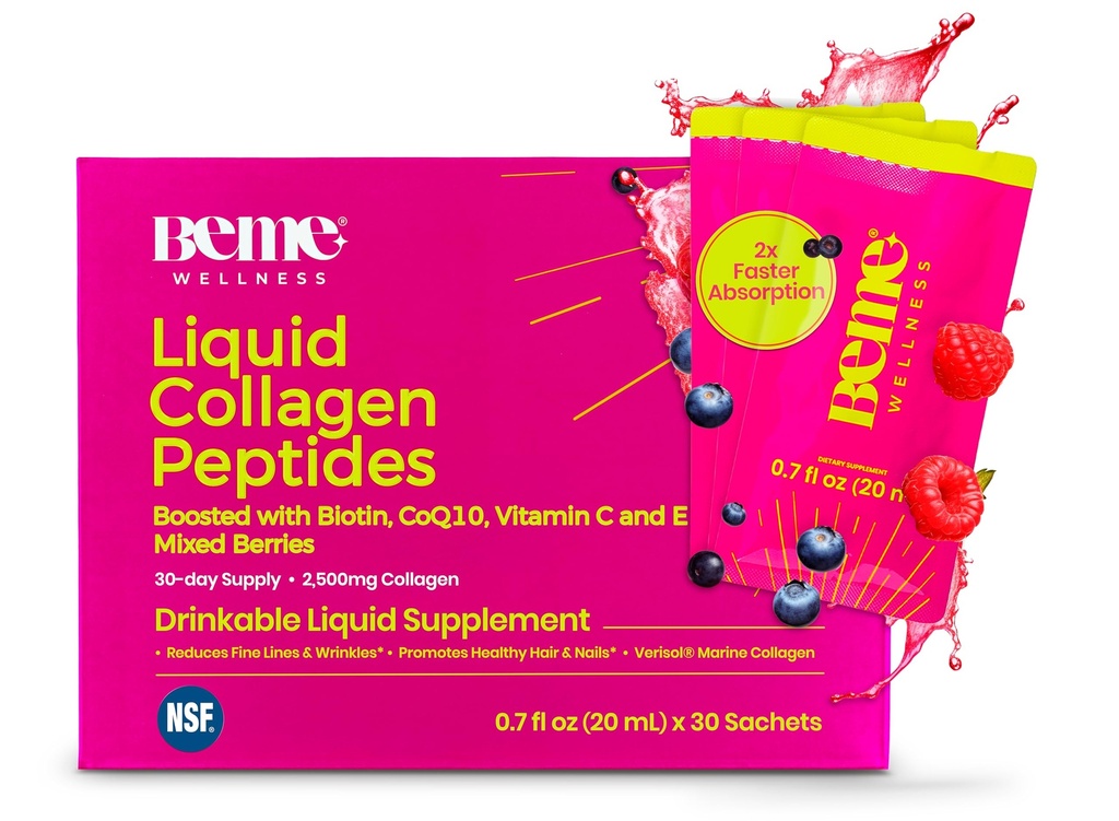 BeMe Liquid Collageen voor vrouwen - 2500mg Verisol gehydrolyseerd Marine Liquid Collageen - Klinisch getest Collageen Supplementen - Quick Absorptie, hoge biologische beschikbaarheid - Ondersteunt huid, haar en nagels