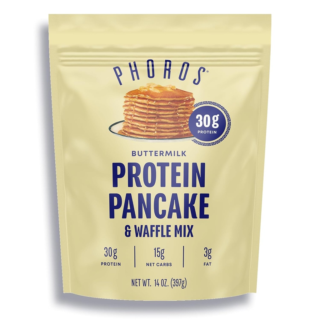 Proteïne pannenkoekenmix en eiwit wafelmix door Phoros Nutrition, 30 g eiwit, lage kool, hoog eiwit, Keto-vriendlijk, Wei eiwit, hele granen Haver, hele tarwe pannenkoeken, Voeg gewoon water (botermelk)