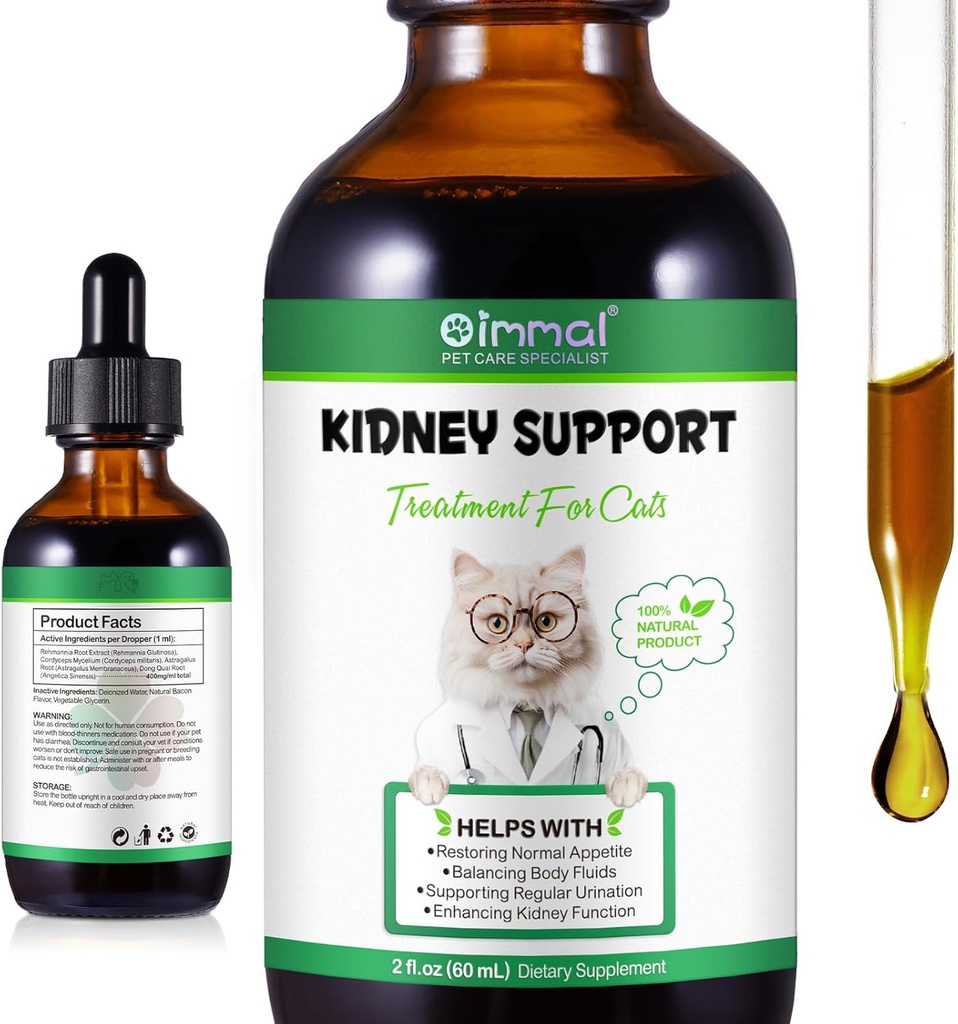 Supplément du foie pour les chats, le foie et les gouttes de soutien du rein avec les herbes chinoises Rehmannia Glutinosa et Cordyceps Sinensis pour renforcer le soutien du foie et des reins, supplément de santé pour les chats - 2 x 60 ml