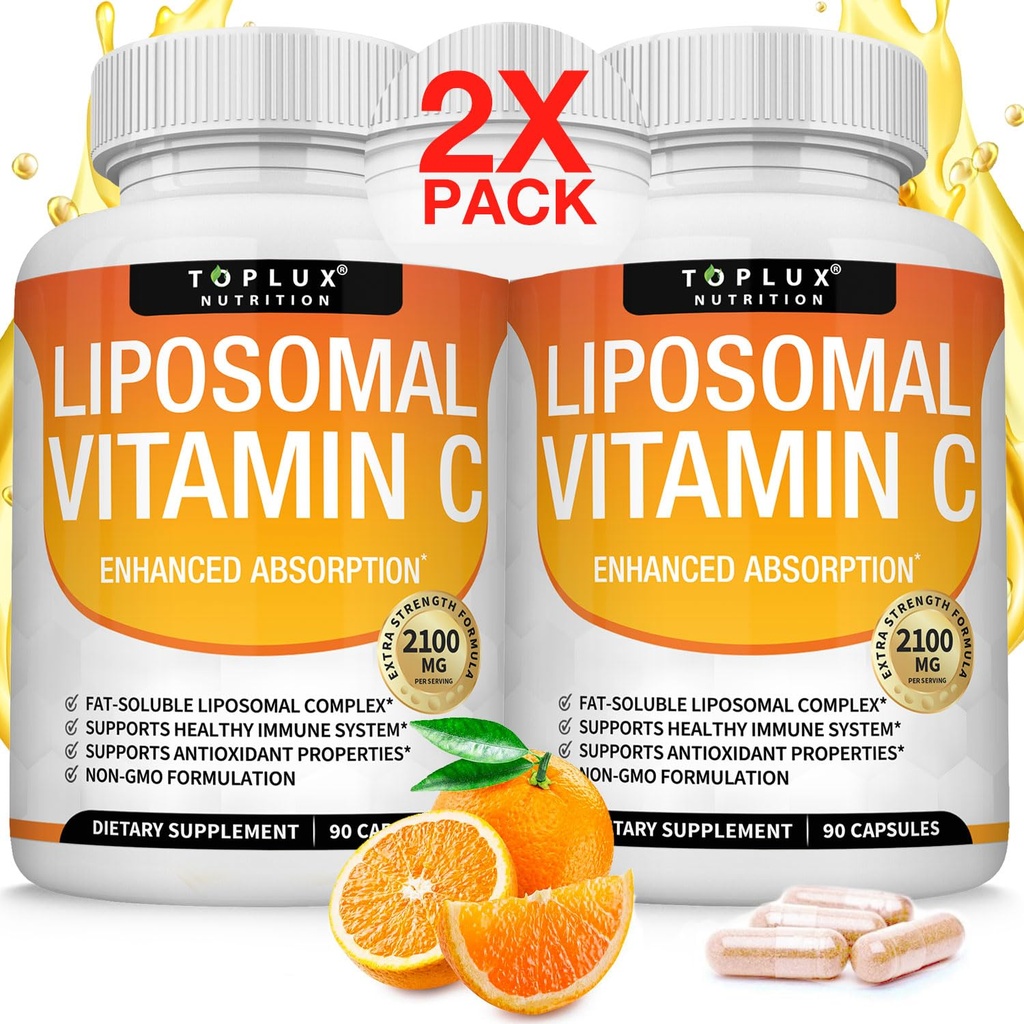 Vitamine liposomique C 2100mg Haute absorption Fat Soluble VIT C - Immune Support Collagène Booster Immunity Defense & Powerful Antioxydant, MCT Oil & Sunflower Lécithine, Acsorbic Acid, Vegan Non-OGM