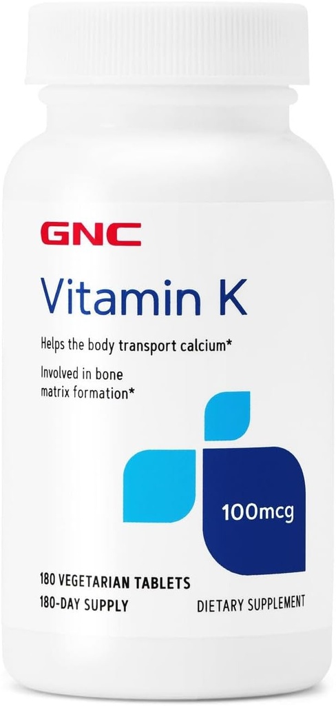 GNC Vitamine K 100mcg, 180 tabletten, helpt het lichaam transport Calcium