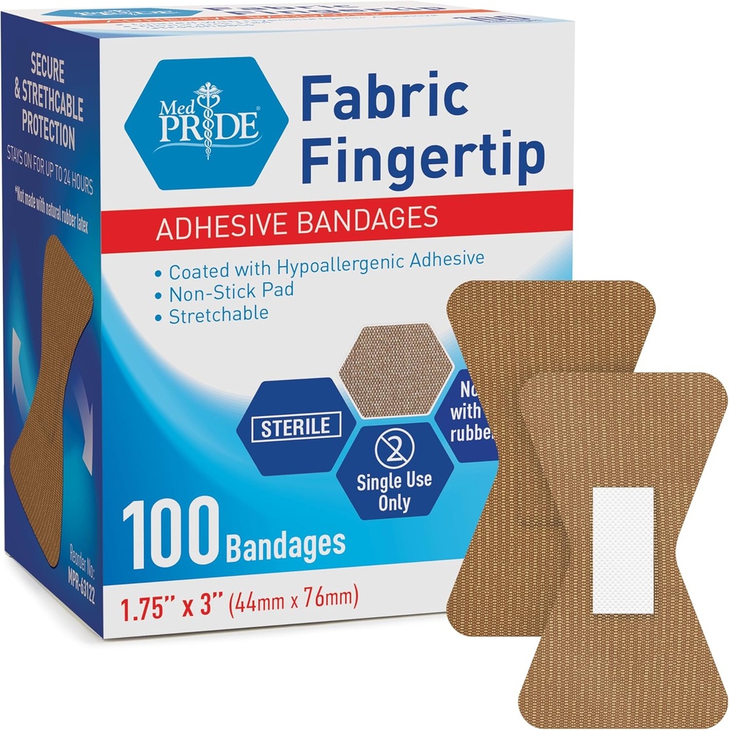 MED PRIDE Tissu stérile de bout de doigt Bandes 1,75in X 3in Hypoallergénique Adhésif sans latex 100 Compte