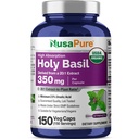 NusaPure USDA Capsules de Basilic Saint Organique 20:1 Extrait, 350 mg Équivalent à 7.000mg.