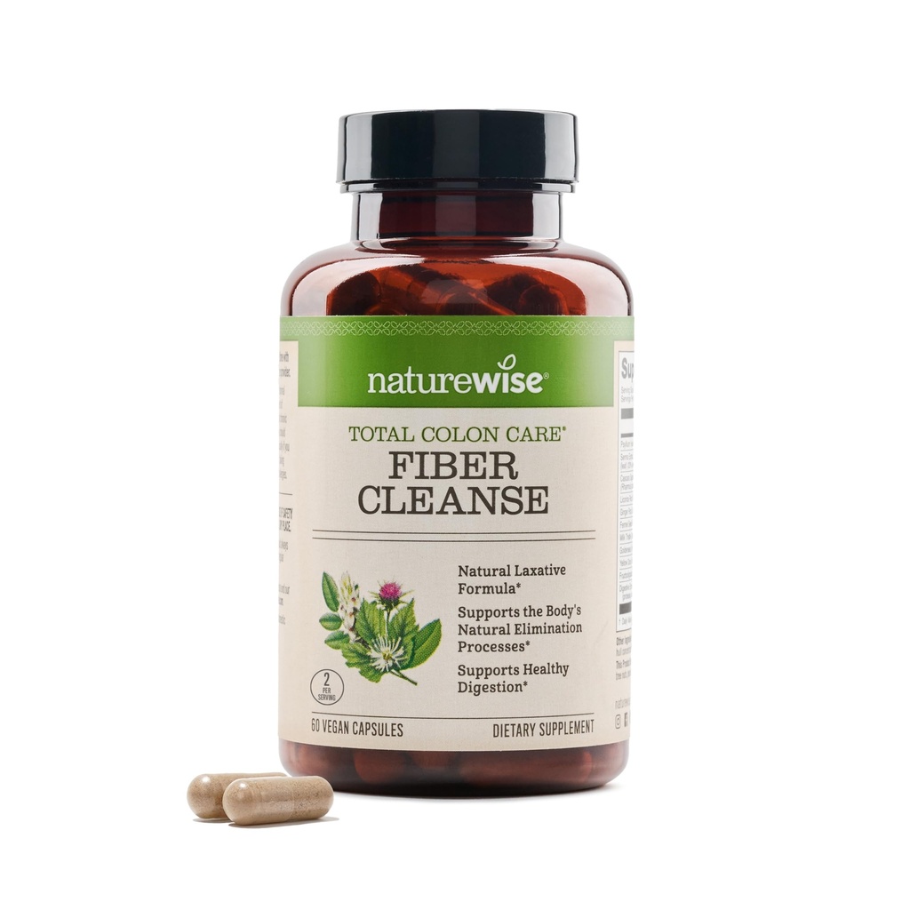 NatureWise Total Colon Care Fiber Cleanse - Mélange laxatif naturel - Laxatifs à base de plantes, prébiotiques, et enzymes pour la régularité, la digestion, le poids et la santé des intestins - Non-OGM - 60 capsules[30 jours]