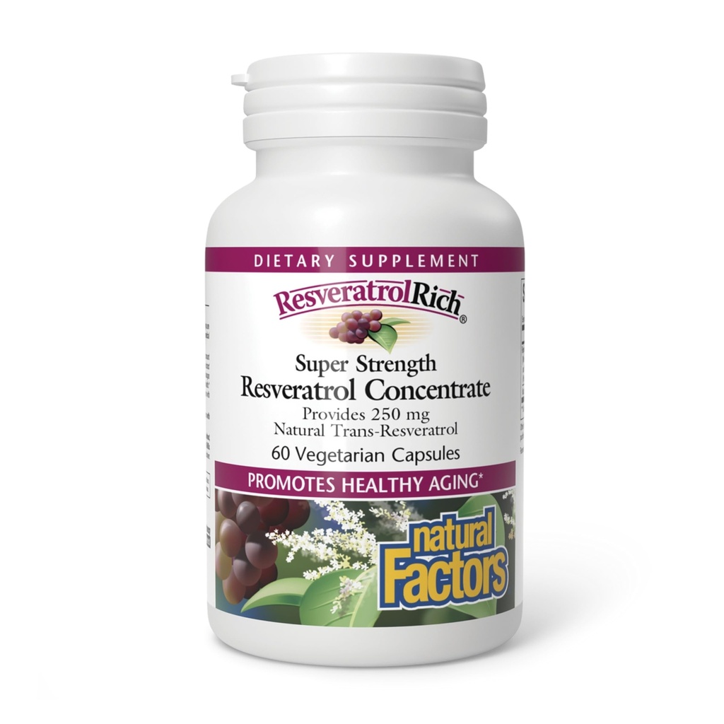ResveratrolRijk aan natuurlijke factoren, Super Kracht Resveratrol Concentraat, bevordert gezonde veroudering, 60 capsules (60 porties)